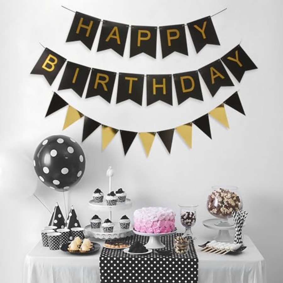 Party Banner Gold - Black and Gold Striped Banner with